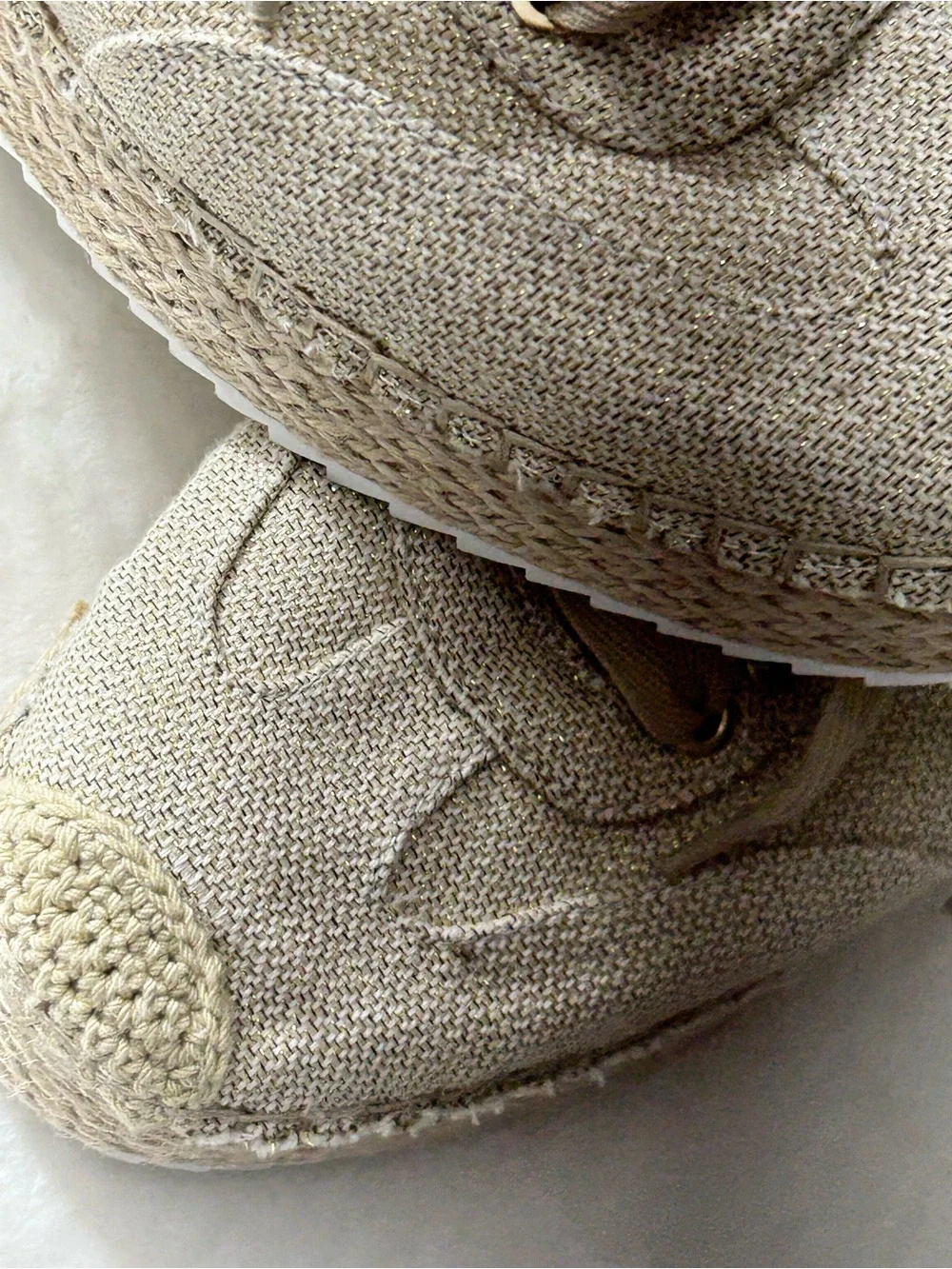 JLO Jennifer Lopez Lonlan Natural Beige Metallic Canvas LaceUp Sneakers Size 8.5 - Picture 7 of 14